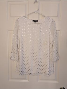 Sara Michelle White Blouse with Silver Metallic Dots
